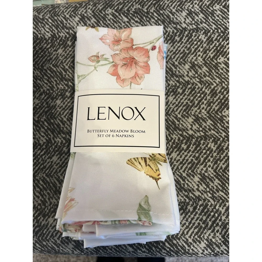 NEW~LENOX NewSET OF 6 DINNER NAPKINS~ BUTTERFLY MEADOW BLOOM 19 X 19